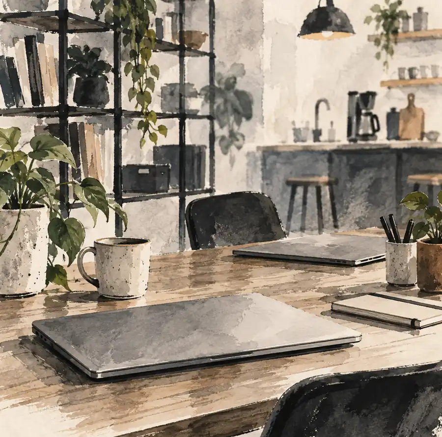 Illustration of workspace businesses equipment and workspace